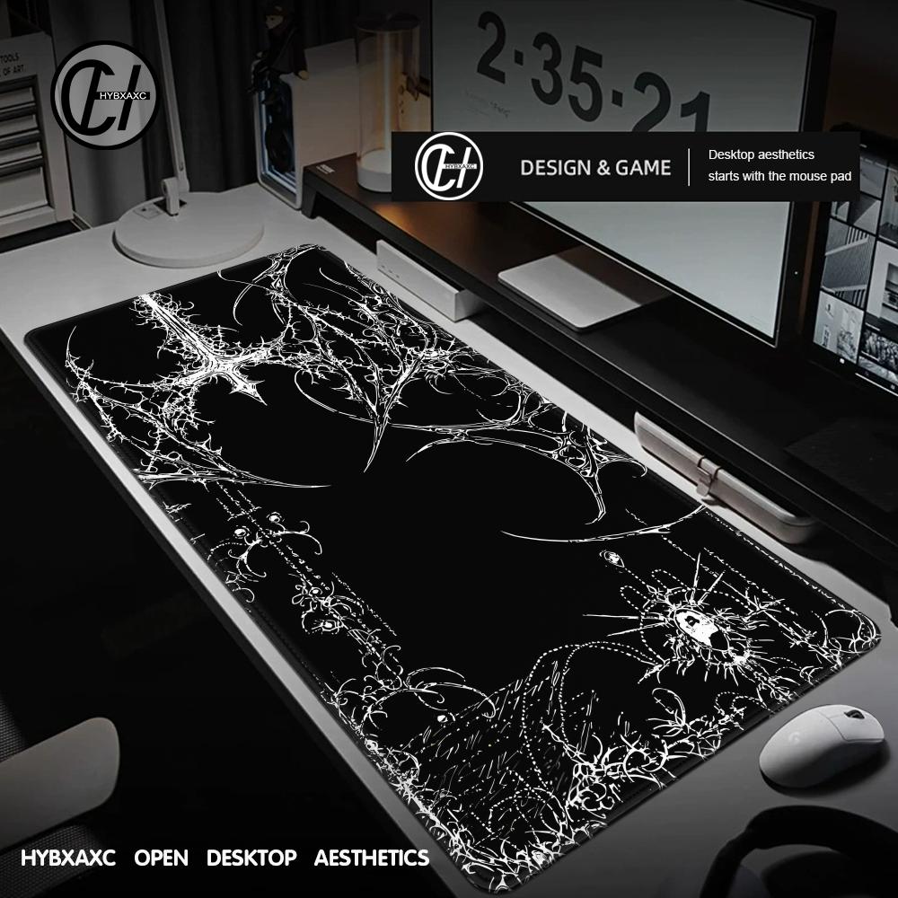 Desk Setup Accessories Aesthetic - Черно-белый киберготический коврик для стола с