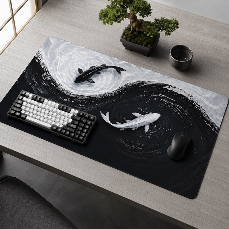Desk Setup Accessories Aesthetic - Черно-белый коврик для мыши Koi, геймерский,