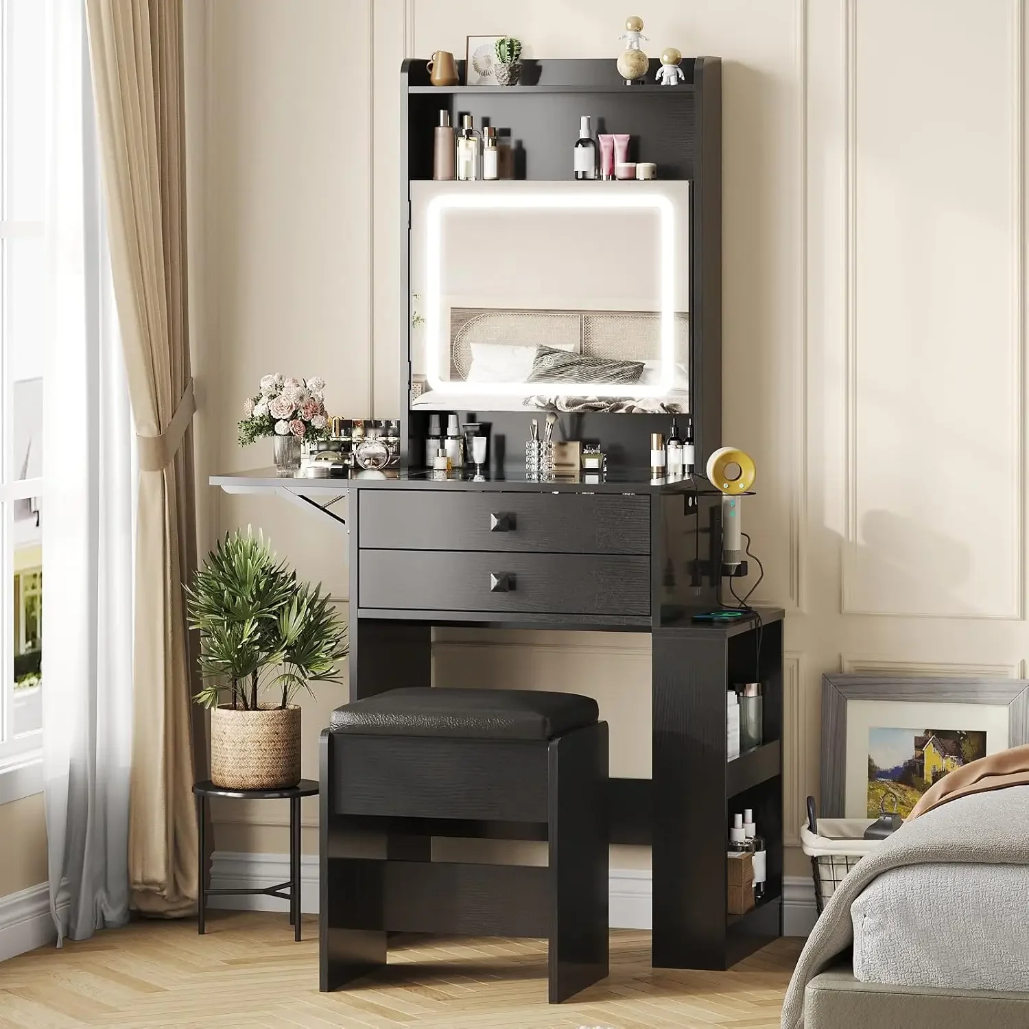 Desk Setup Charging Station - Маленький туалетный столик, 3 регулируемых зеркала